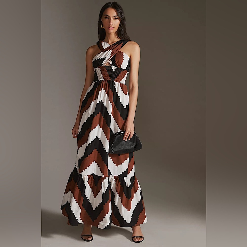 🥥Anthropologie Plenty by Tracy Reese Printed Halter Maxi Dress, M